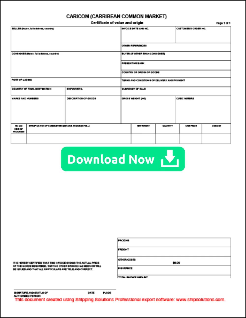 CARICOM Invoice | Download Now