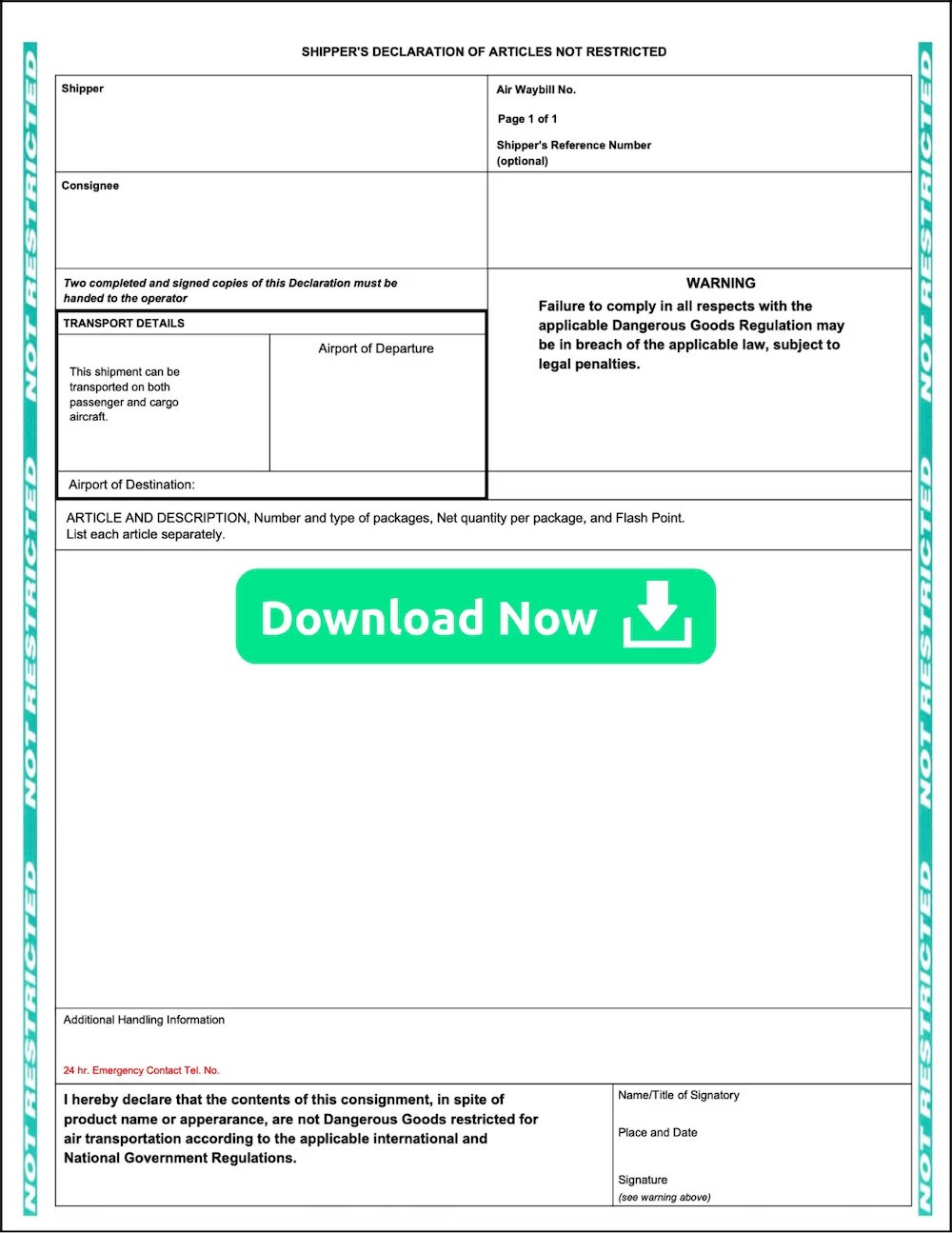 Non-Dangerous Goods Form | Download Now