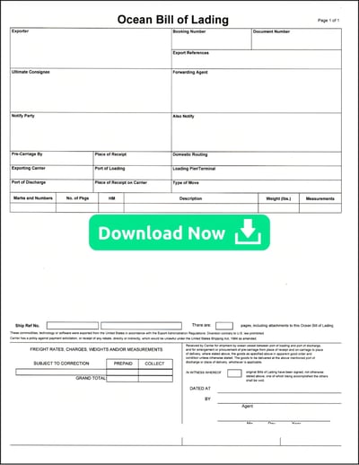 Ocean Bill of Lading Download Now