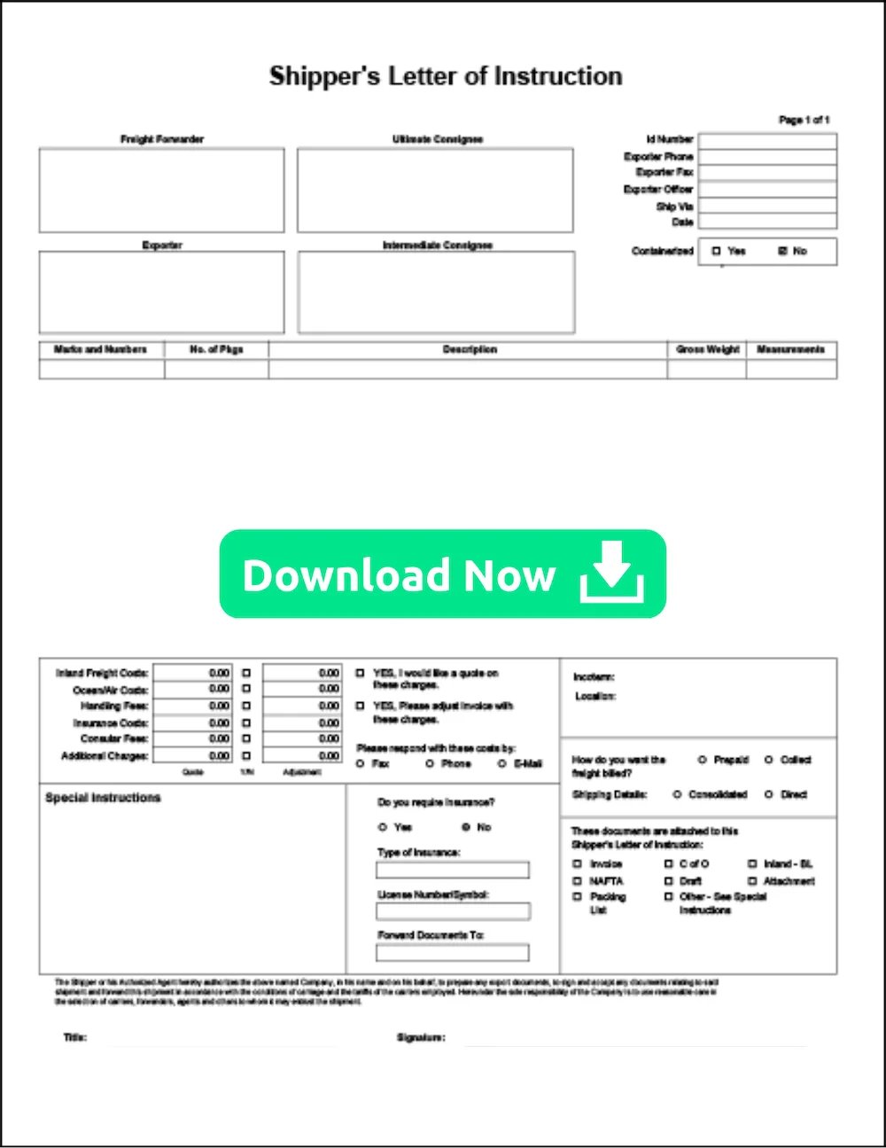 Shipper's Letter of Instruction | Download Now