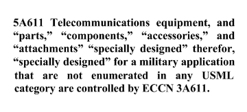 Screen grab of 5A611, a 600 series ECCN | Shipping Solutions