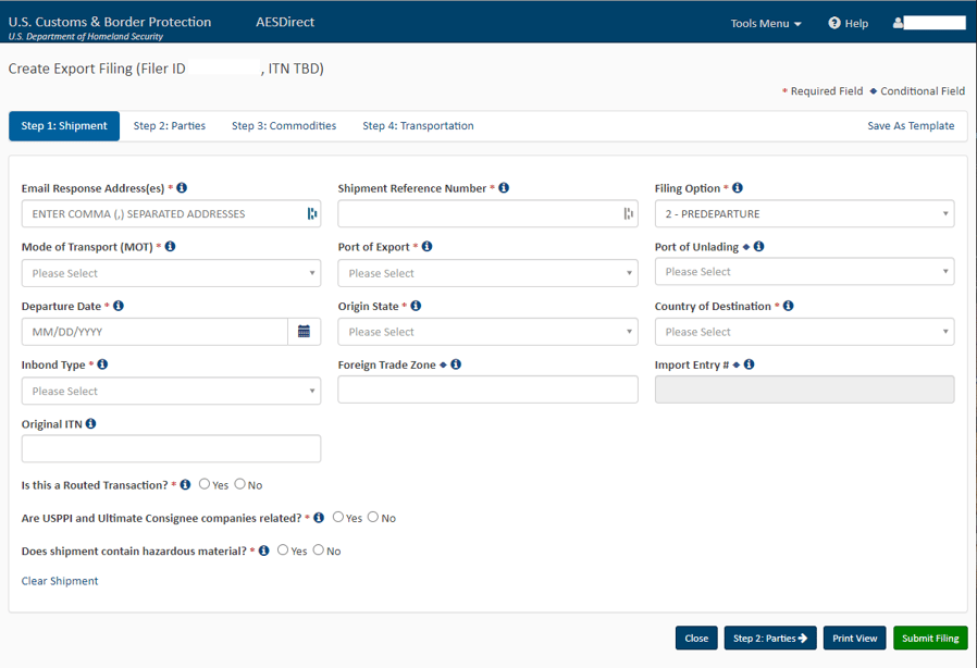 AES_Step1_Shipment_Tab