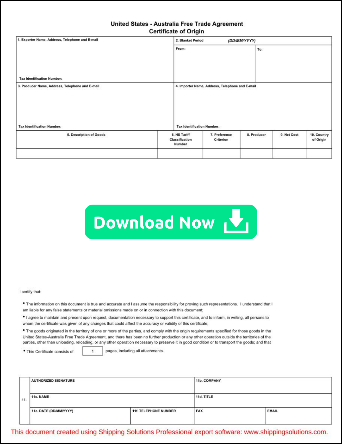 Australia Certificate of Origin | Download Now