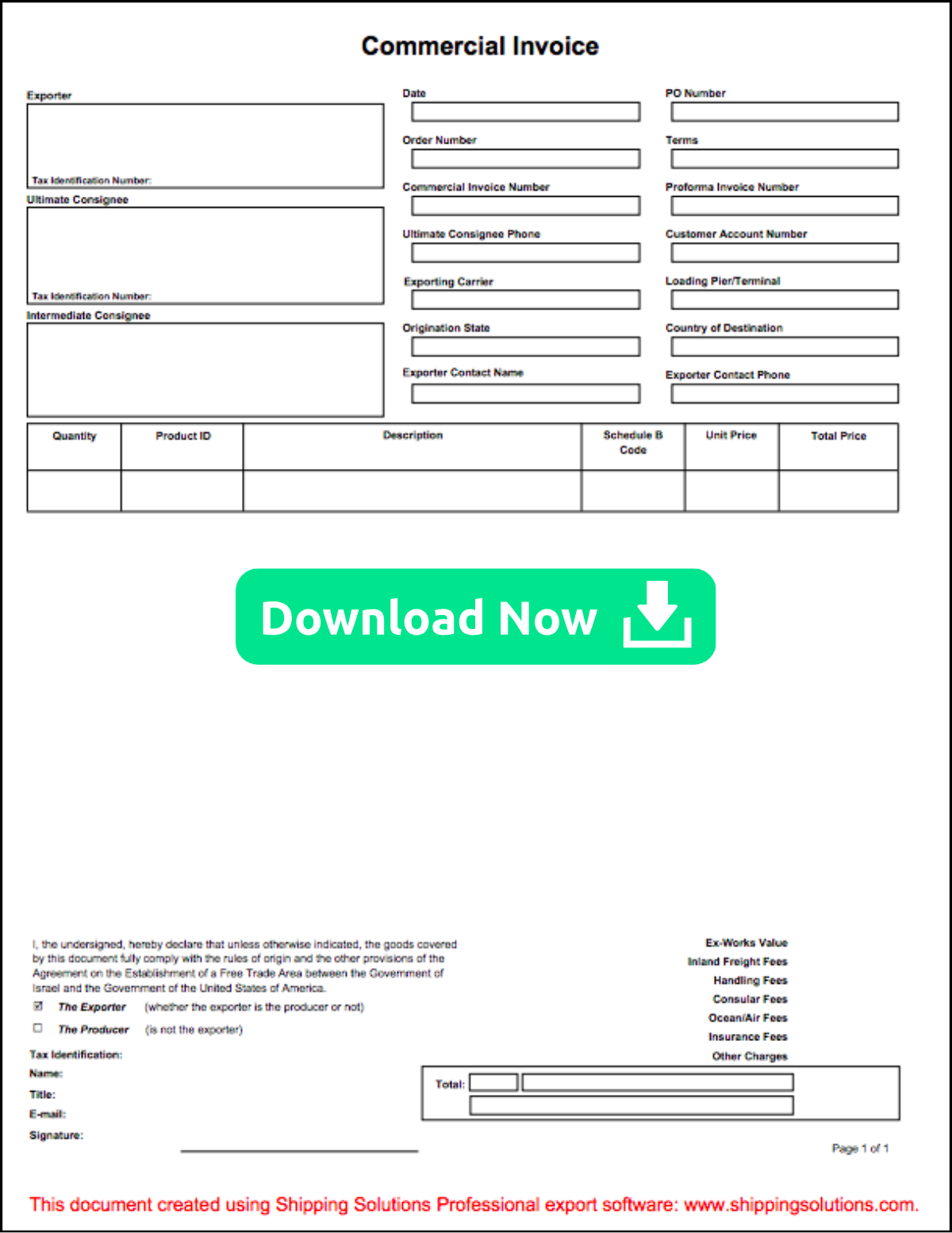 Commercial Invoice for Exports to Israel | Download Now