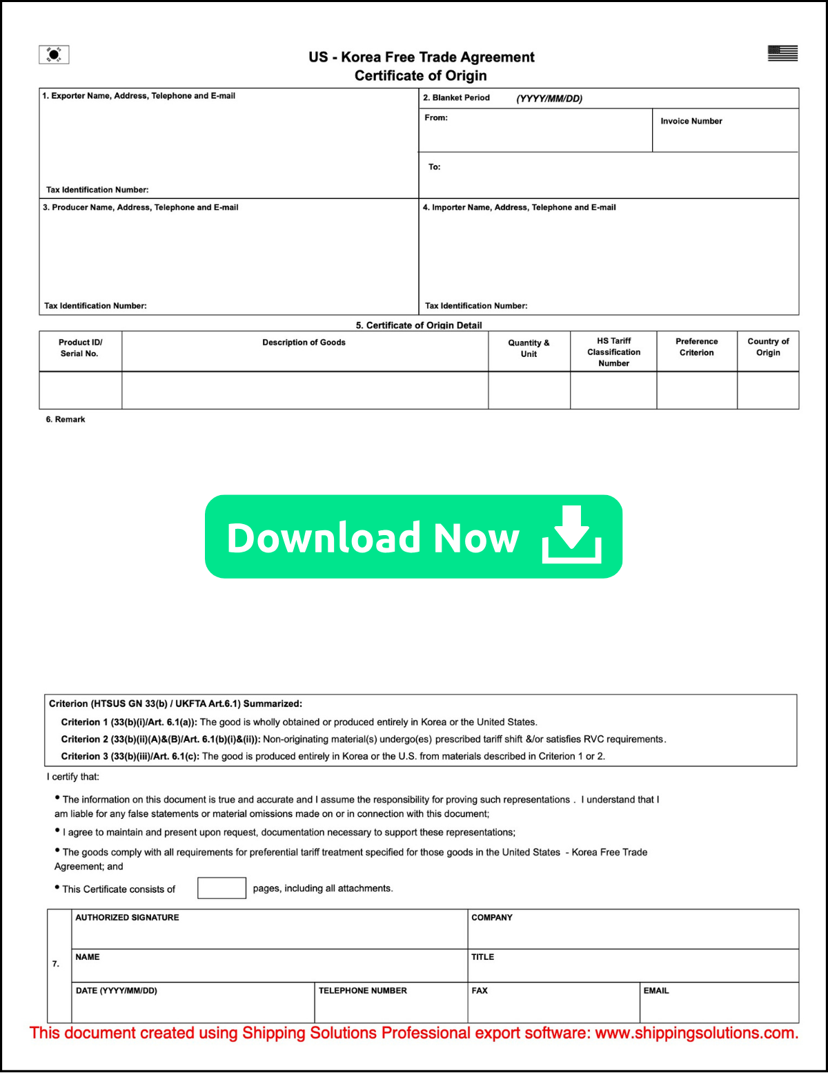 Korea Certificate of Origin | Download Now